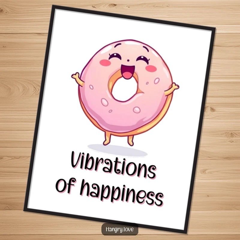 Funny jelly donut poster, wobbly and excited, bouncing on its base, a piece of sweet and humorous edible art.