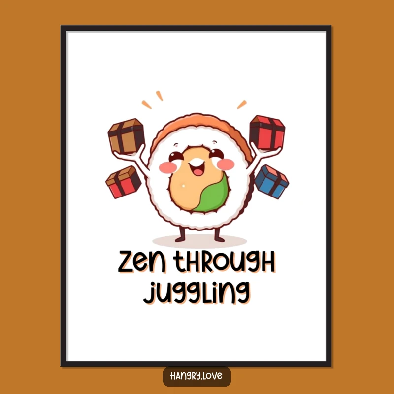 Funny Sushi Roll Juggling Bento Boxes Poster - Whimsical Wall Art