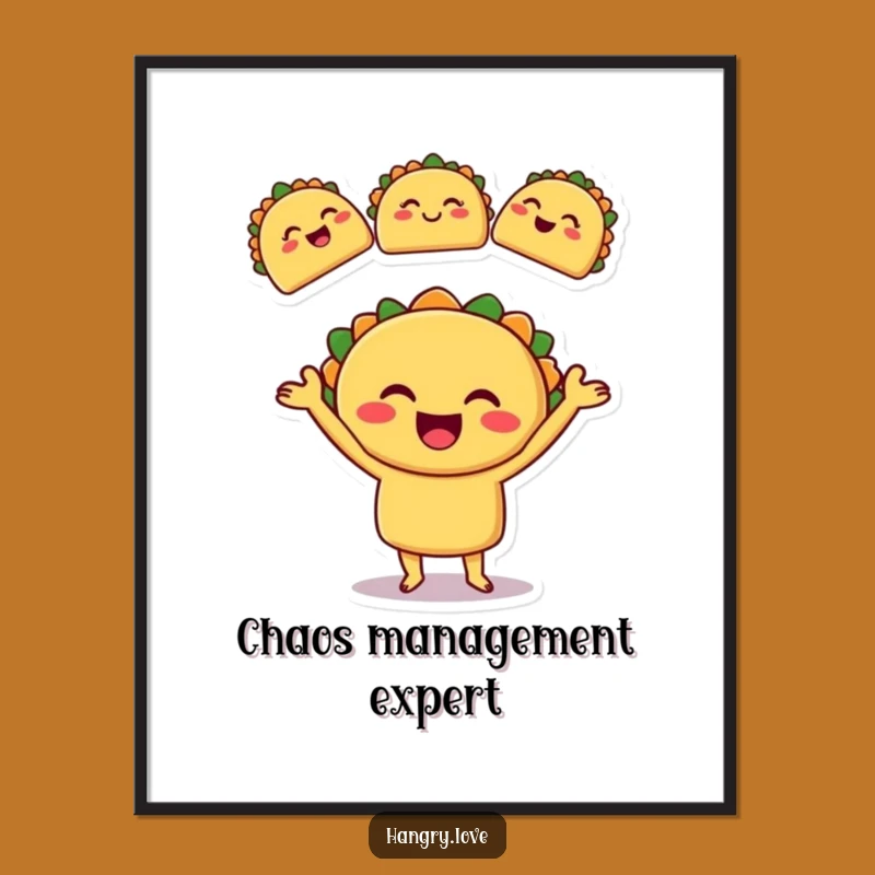 Funny Taco Juggling Poster: Vibrant Cartoon Wall Art for Food Lovers