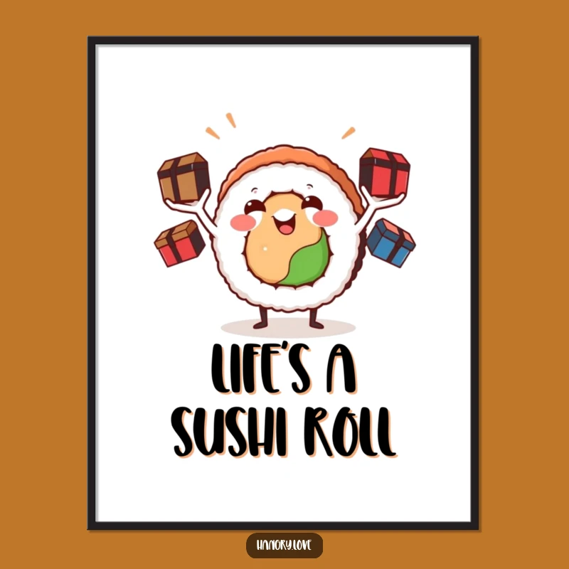Funny Free Printable Wall Art: Juggling Sushi Roll, Quirky Downloadable Decor Gift