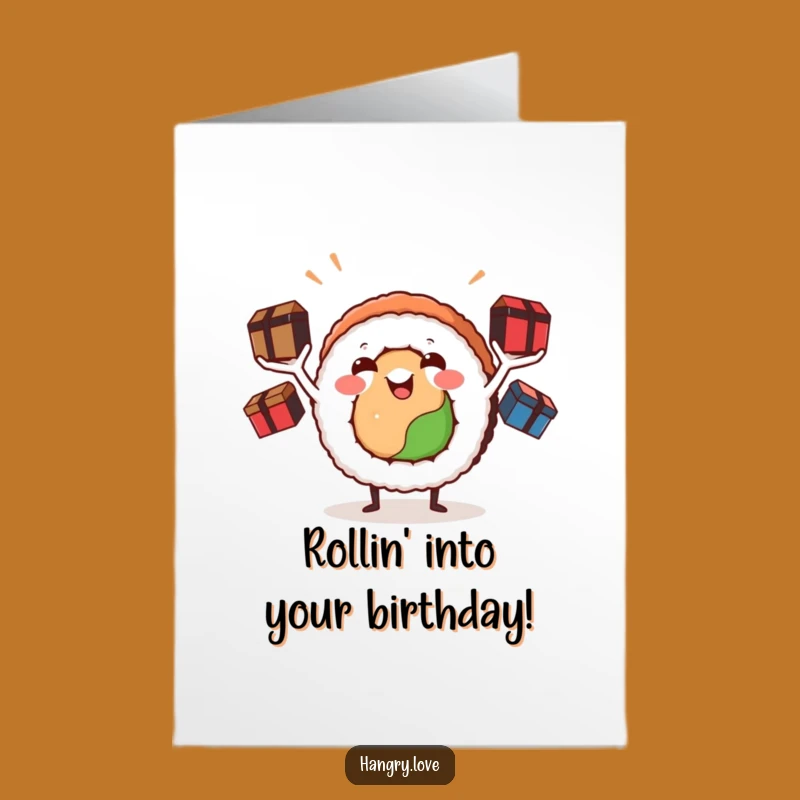 Free Printable Birthday Card: Funny Sushi Roll Juggling Bento Boxes, Hilarious Downloadable Gift