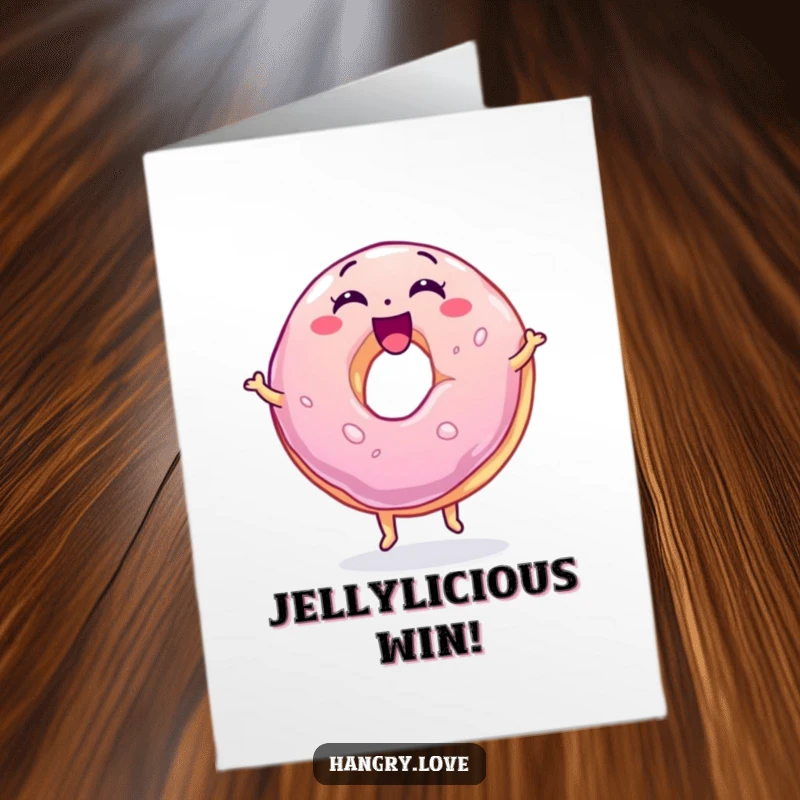 Funny Free Printable Congratulations Card of a happy jelly donut bouncing with excitement.