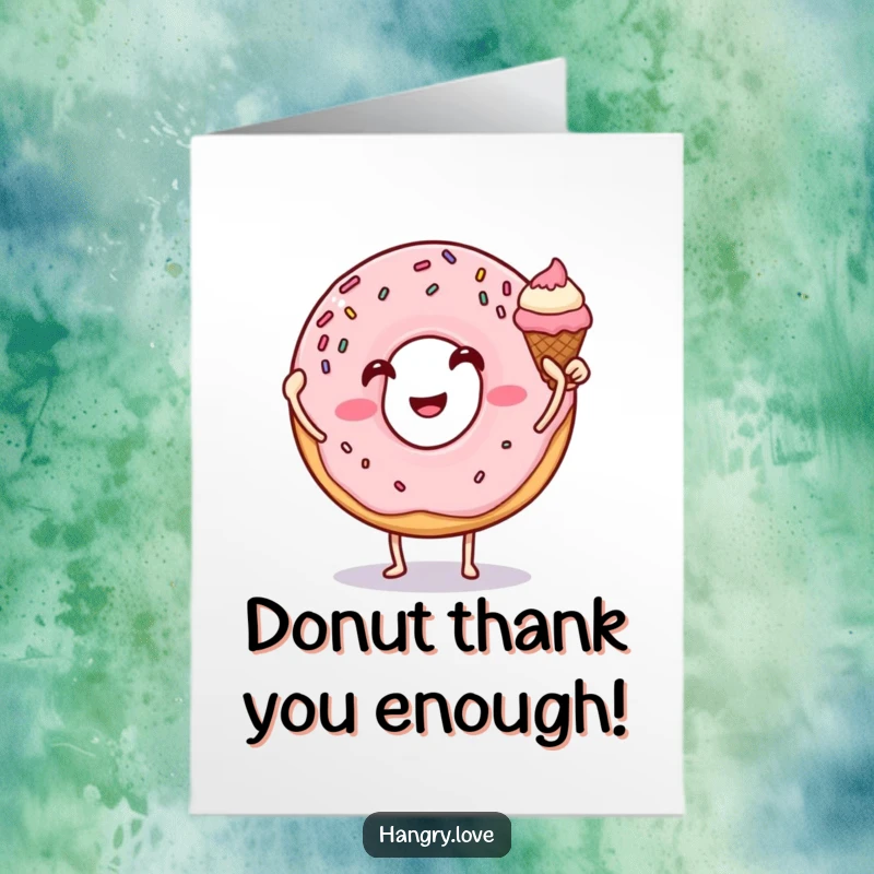 Funny Free Printable Thank You Card featuring a donut and ice cream cone sharing a happy high five.