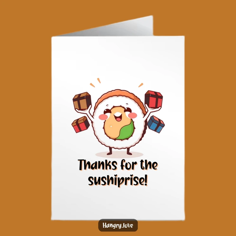 Free Printable Thank You Card: Juggling Sushi, Humorous Downloadable Gift of Gratitude
